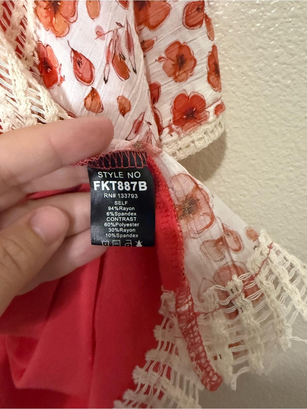 POL Coral V-Neck Top with Cream Crochet Trim (Box H) - Picture 8 of 10